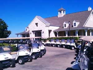 Carts lined up in front of clubhouse